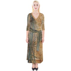 Quarter Sleeve Wrap Maxi Dress 